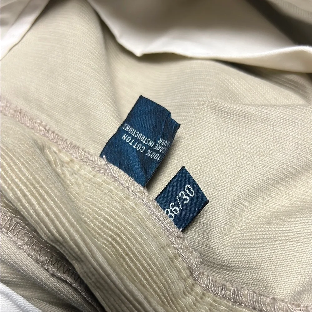 Polo Ralph Lauren Corduroy Hammond Pant Size 36x30 Khaki Pleated Cuffed